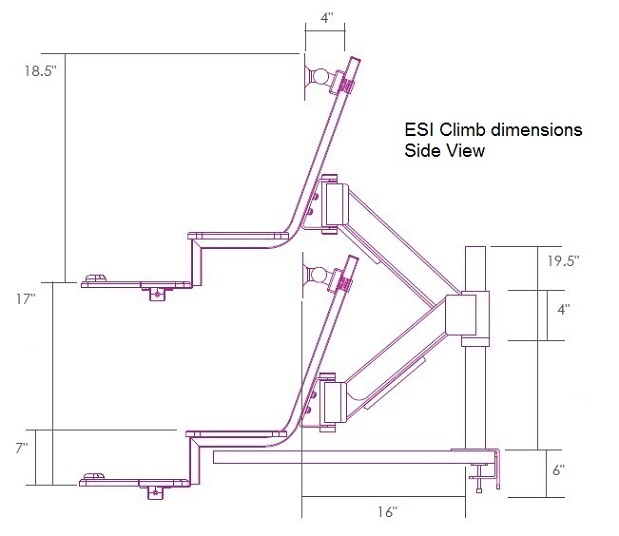 ESI Climb adjustable height workstation dimensions 2