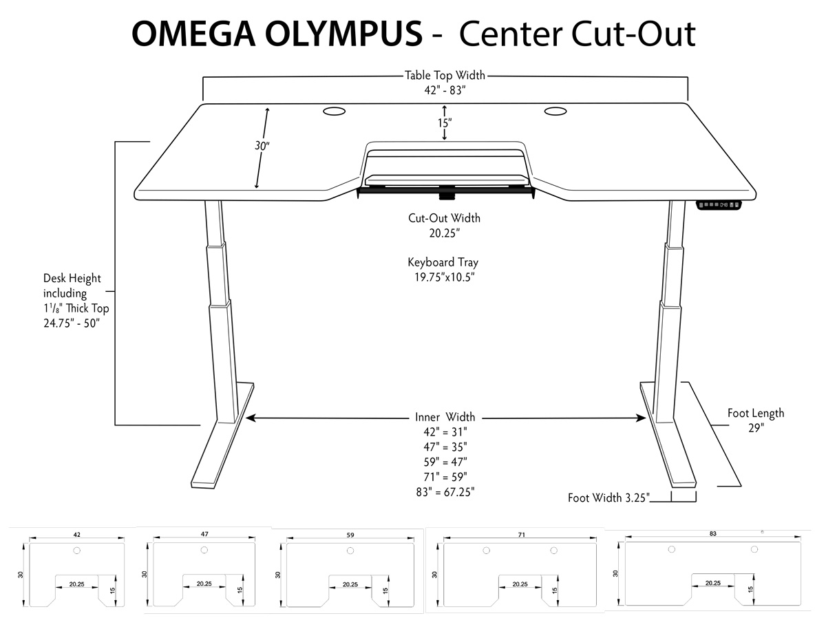 iMovR Olympus Adjustable Height Desk Dimensions