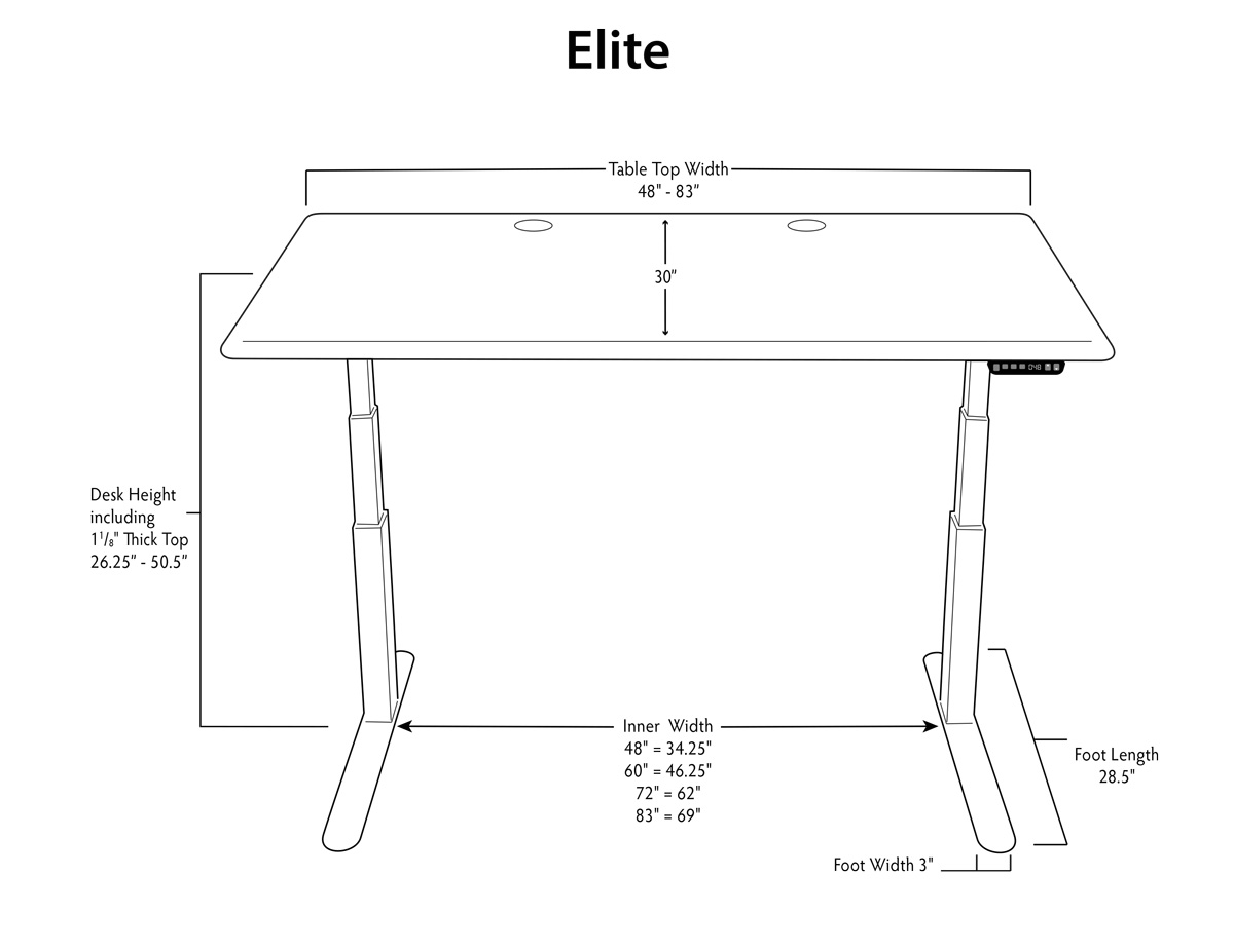 Elite stand up desk dimensions