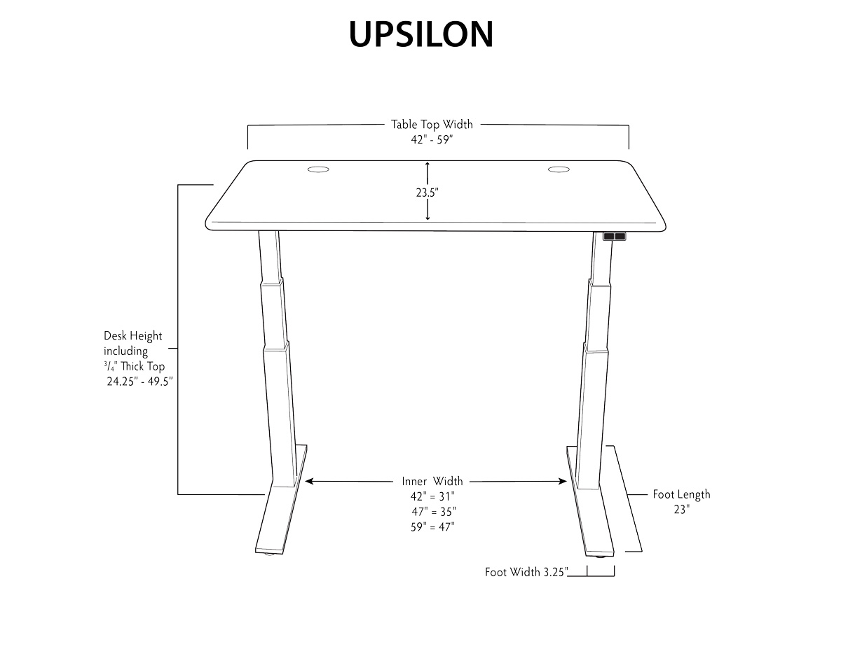 Upsilon Compact Standing Desk Dimensions