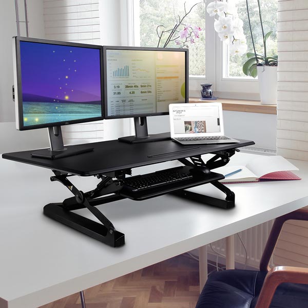 Mount-it! Stand Up Workstation With Dual Monitor Mount  Standing Desk  Converter With Height Adjustable Keyboard & Counterbalance Monitor Arm :  Target