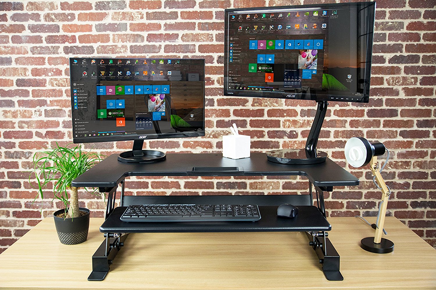 Halter Dual Monitor Stand, Height Adjustable Dual Arm Gas Spring Standing  Desk Monitor Mount, Monitor Stands for 2 Monitors Size 10 to 27 inches