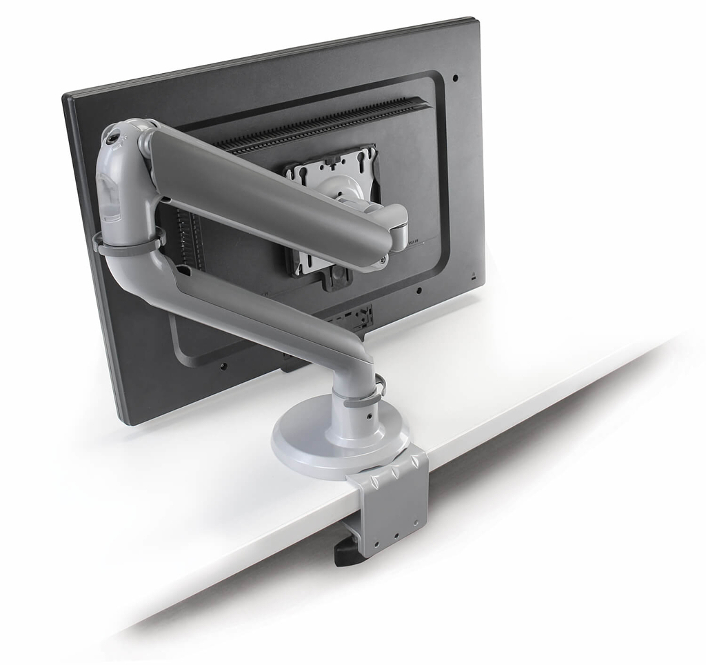 Tempo monitor arm shown mounted on a white desk top