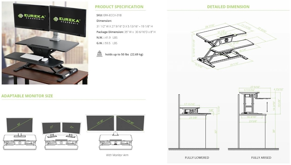 Eureka Electric Standing Desk Converter Specs