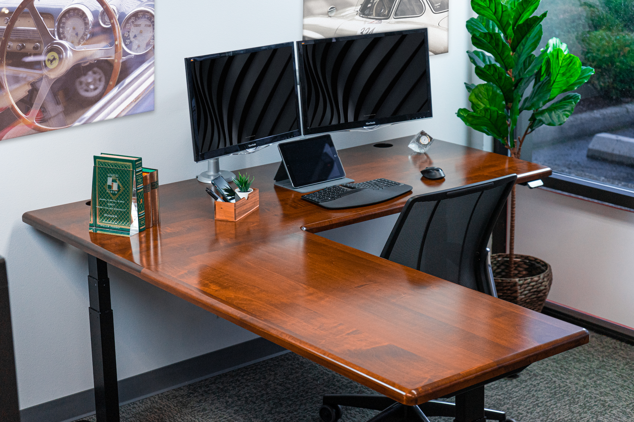Imovr Lander L Desk Solid Wood Maple Leather 