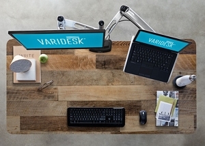 varidesk reclaimed wood standing desk