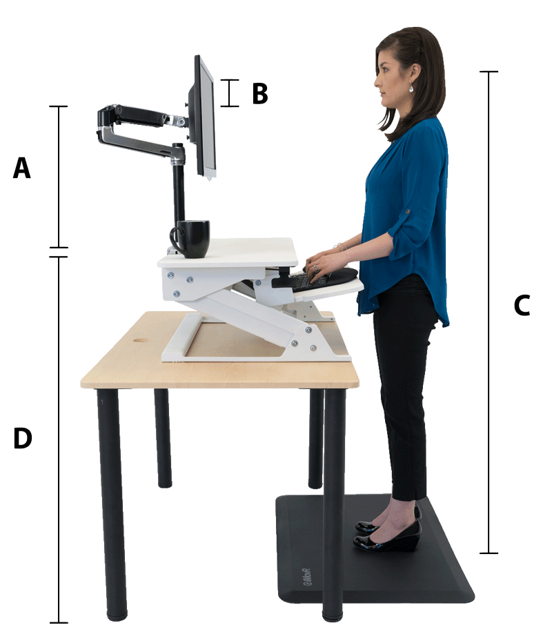 A diagram showing dimensions needed to determine the required dynamic height adjustment range of your monitor arm.