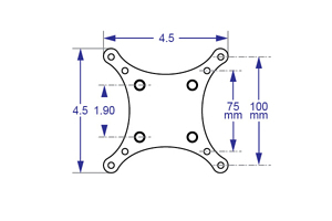 A diagram showing dimensions of a VESA monitor mount.