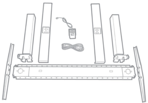 Linak's Desk Frame 2 embeds uses a single motor to drive the spindles in each leg via a bevel-geared transmission shaft, all enclosed in the beam.