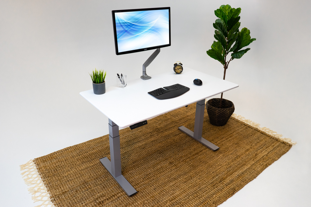 iMovR ZipDesk shown in white with correct office ergonomics setup