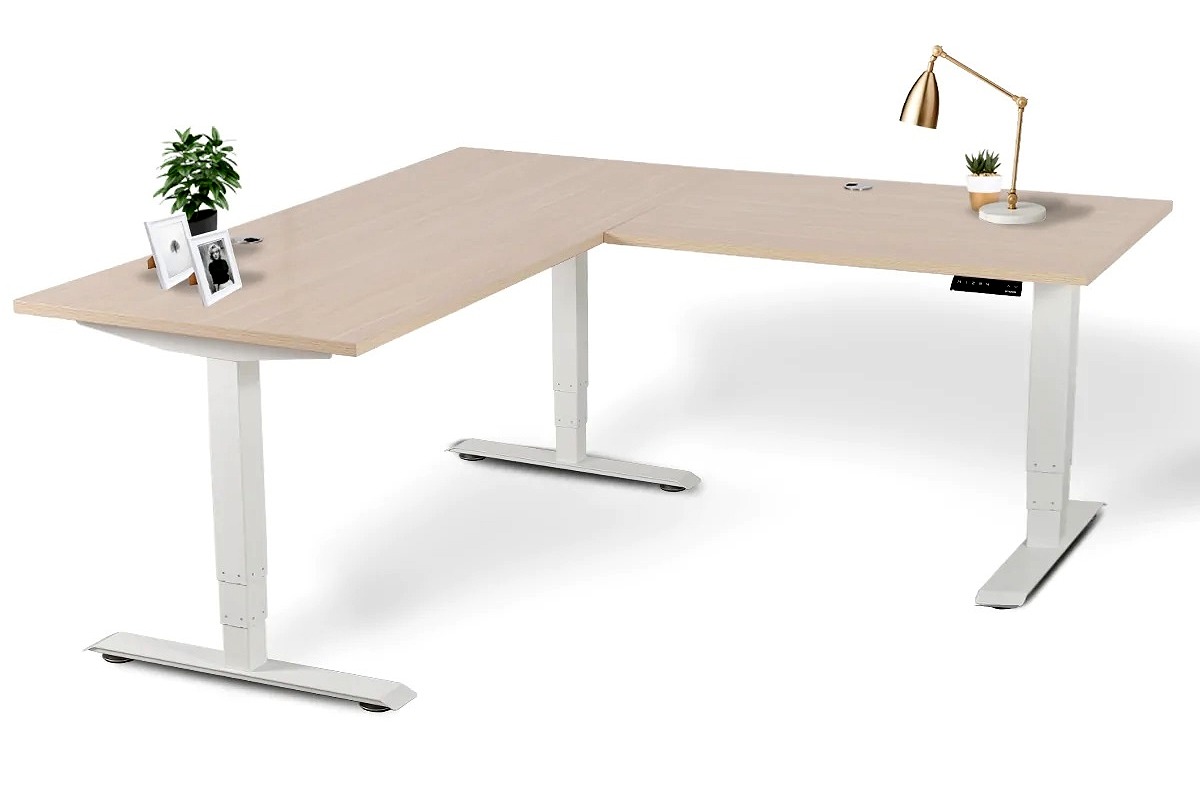 BRODAN Electric Standing L Desk With Power Charging Station, Adjustable